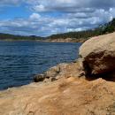 Exposed rock along Wivenhoe. This area would usually be about 15-20m under water.