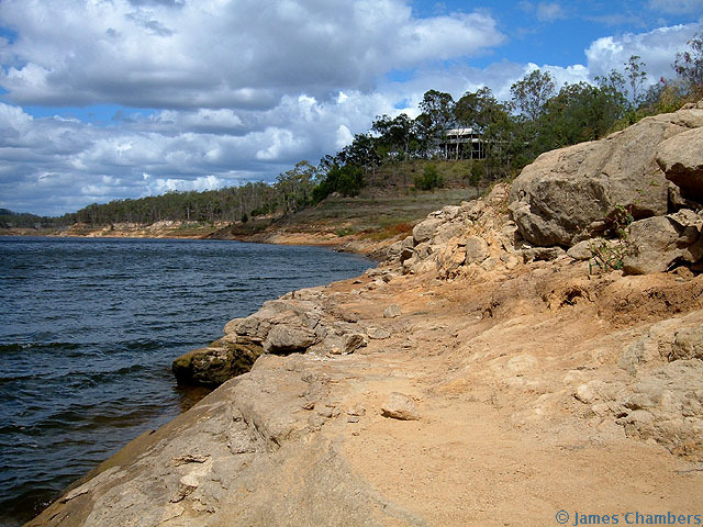 Rock exposed for the first time since Wivenhoe's construction more than 20 years ago.