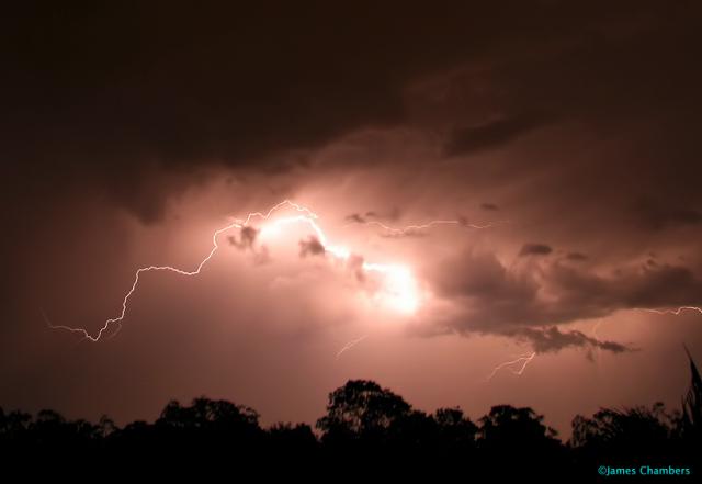 Later, more storms moved through with infrequent lightning and patchy falls