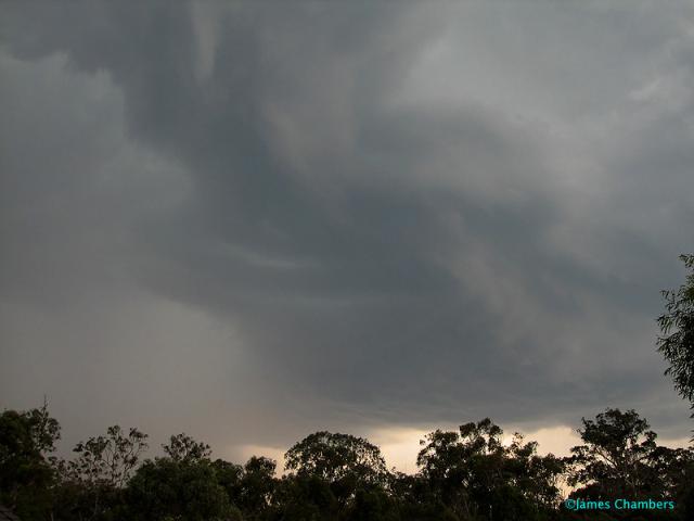 A severe thunderstorm comes into view.
