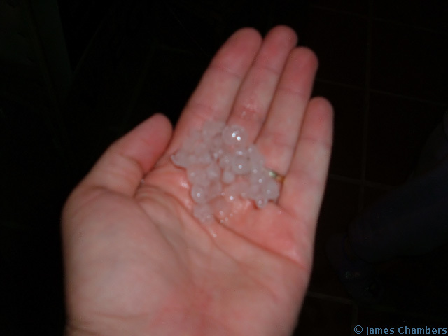 A blurry pic of small hail - up to pea size.