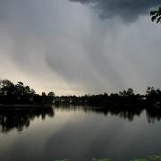 A photogenic rain curtain under a weak storm.