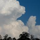 Cumuli development to the west of the storm.